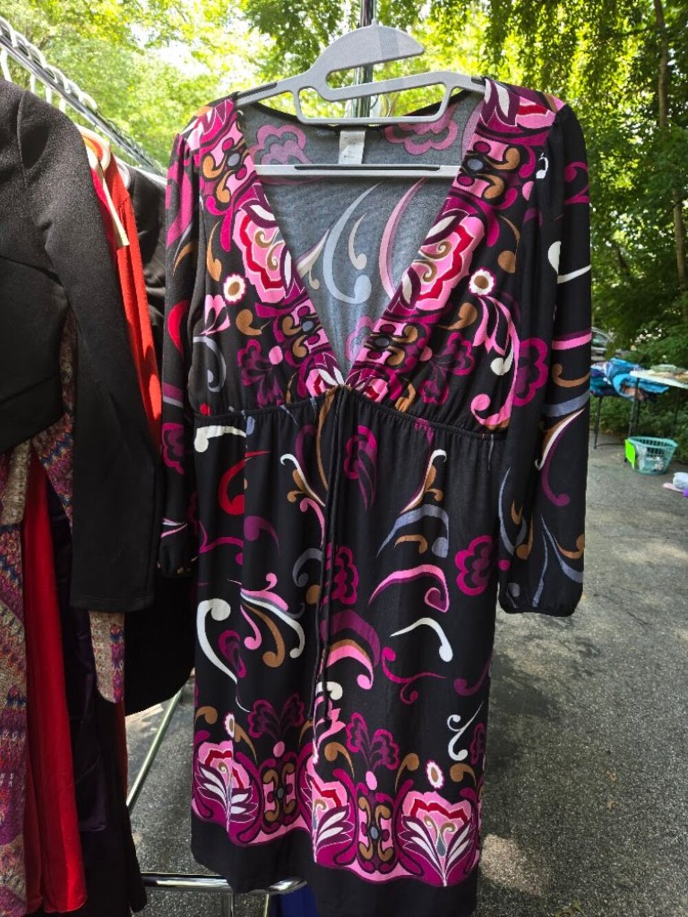 Rhapsody Boho Paisley Empire Waist Dress | V-Neck 3/4 Sleeve | Size Large
